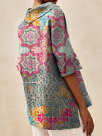 Women's Vintage Ethnic Floral Art Print Casual Linen V-neck Shirt