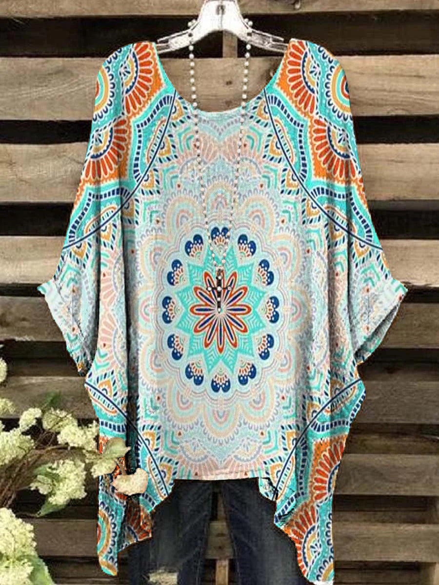 Women's Vintage Boho Pattern Round Neck Top