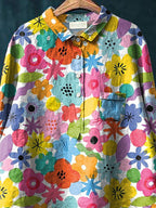 Colorful Summer Floral Pattern Printed Women's Casual Cotton And Linen Shirt