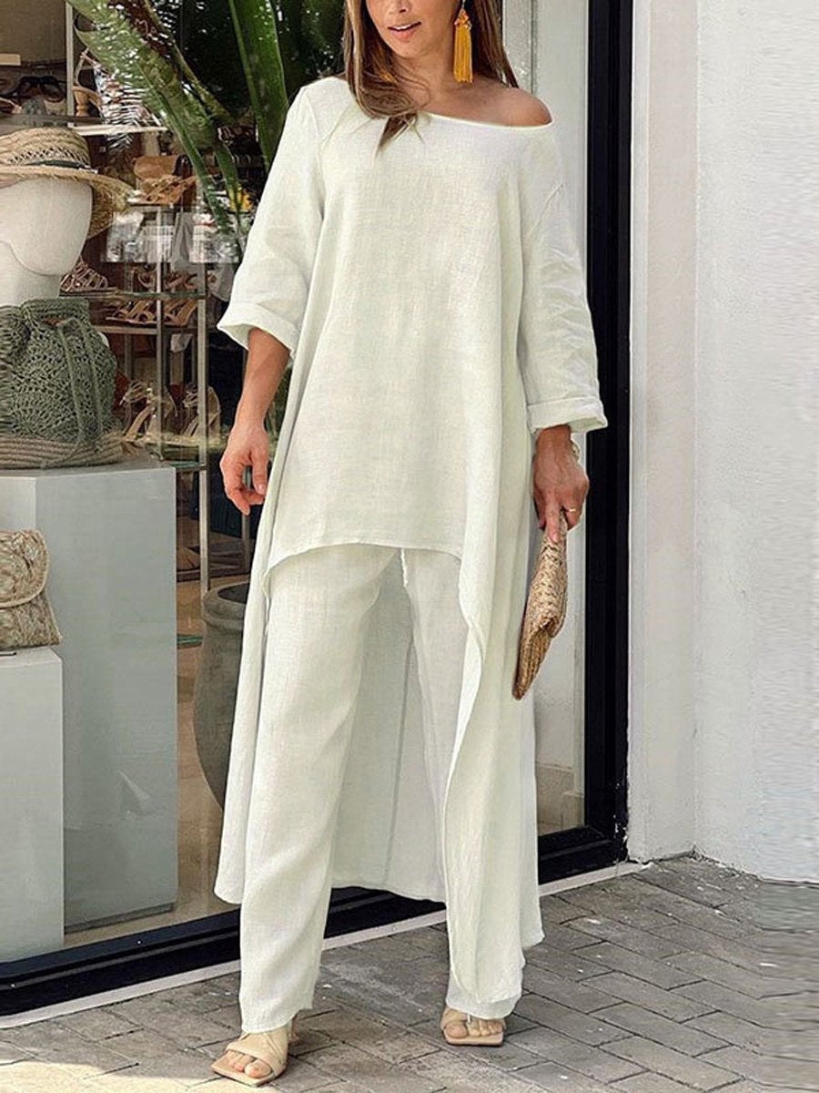 Women's Cotton And Linen Casual Solid Color Suit