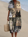 Women's Vintage Lovely Cats Art Print Flowy Dress