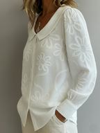 Elegant Peter Pan Collar Embroidered Floral Shirt