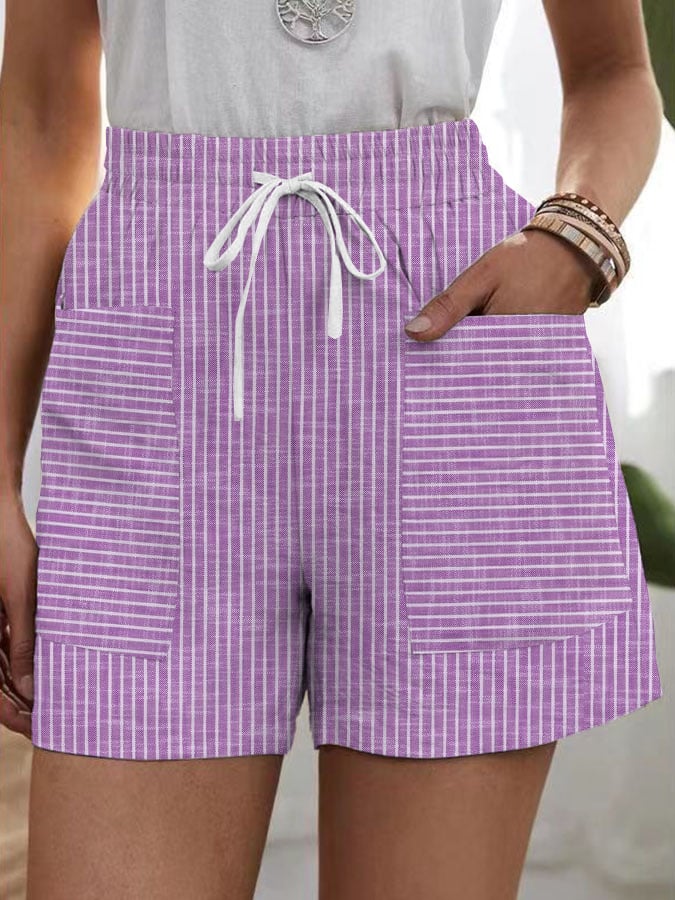 Women's Retro Striped Pocket Patchwork Loose Casual Pants