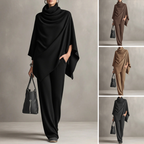 Women's Cowl Neck Cape & Wide-Leg Pants Set