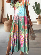 Women's Underwater World Pattern Resort Style V-Neck Dress