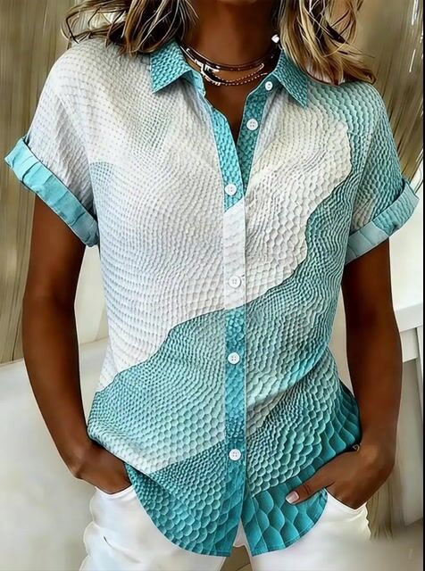 Women'S Casual Color-Blocked Print Shirt
