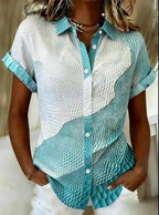Women'S Casual Color-Blocked Print Shirt
