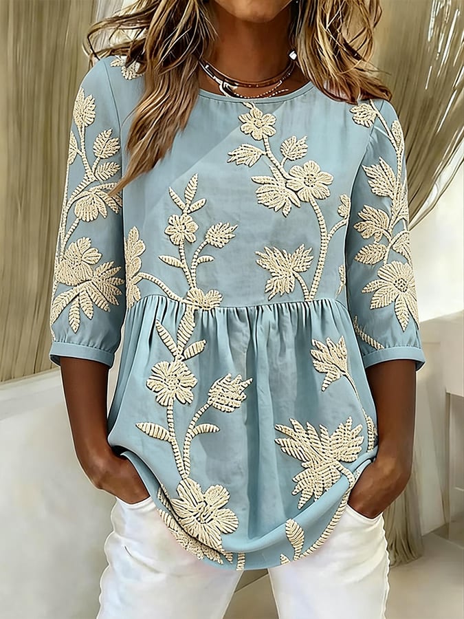 Women'S Casual Color-Blocked Short-Sleeved Top