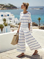 Women's Casual Loose Striped Pants Set