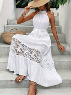 Spliced lace halter neck sleeveless vacation Maxi Dress