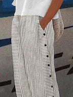Jacquard striped printed button-down slacks