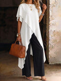 Women's Fashionable Casual Round-neck Short-sleeve Shirt With Asymmetrical Hem