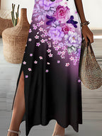 Women's V -neck Art Flower Printing Dress