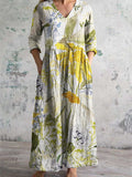 Women's V-Neck Elegant Irregular Art Floral Cotton Dresses