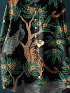 Vintage Ethnic Lovely Animals Floral Art Print Casual Cotton And Linen Shirt