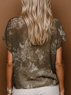 Women's Vintage-print Round-neck Short-sleeve Casual Loose Chiffon Top