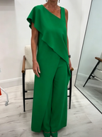 Artistic Asymmetrical Top And Trousers Two-piece Set