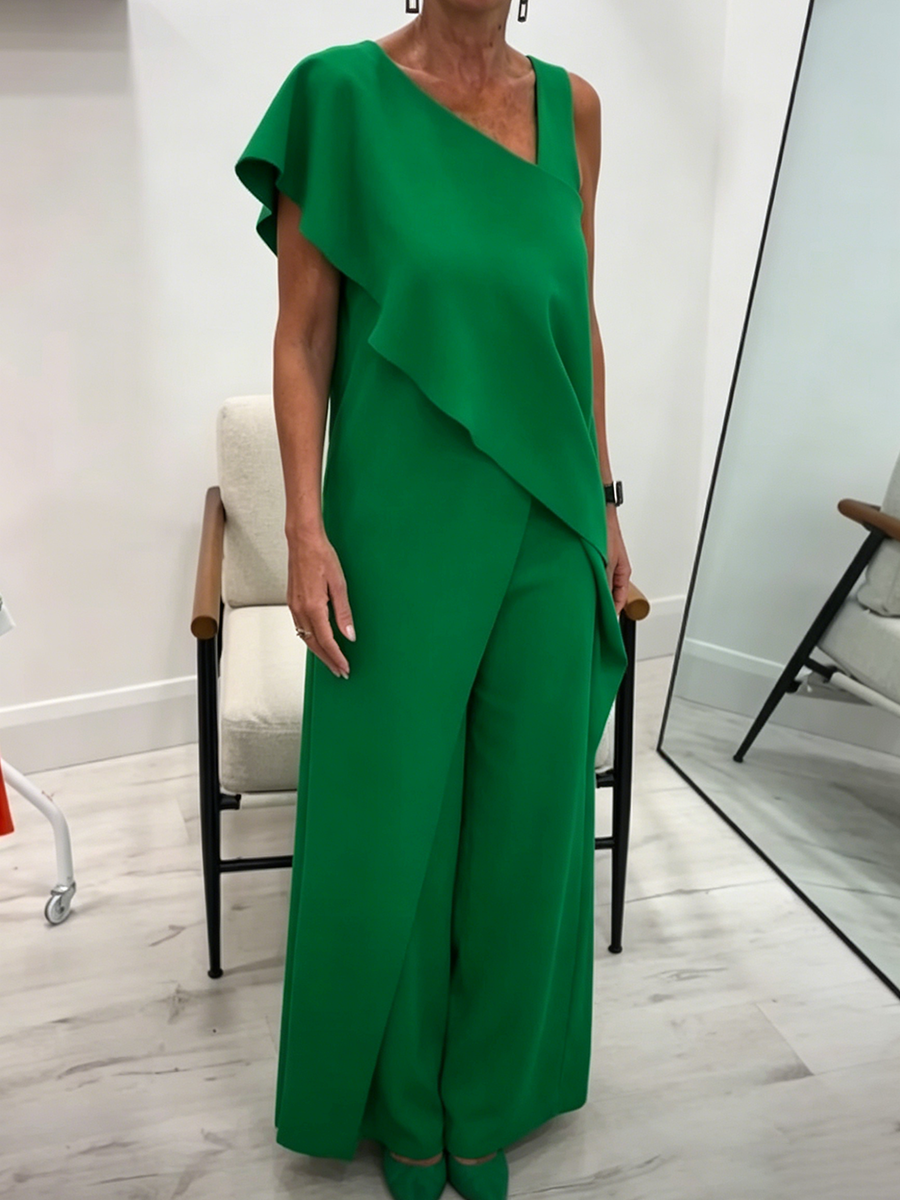Artistic Asymmetrical Top And Trousers Two-piece Set