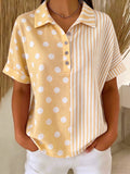 Artistic Polka Dot & Stripe Cotton-linen Blouse
