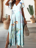 Women's Underwater World Pattern Resort V-Neck Dress