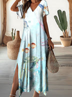 Women's Underwater World Pattern Resort V-Neck Dress