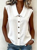 Women'S Solid Color Casual Collared Sleeveless Shirt
