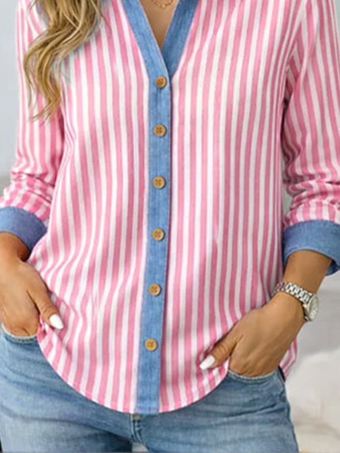 Women'S Casual Lapel Printed Long-Sleeved Shirt