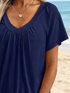 Women's V-Neck Pleated Loose Short-Sleeved T-Shirt