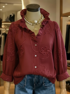 Casual Romantic Ruffled Collar Cotton Shirt