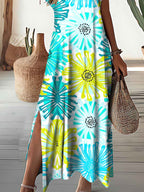 Women's V-Neck Knitted Floral Pattern Dress