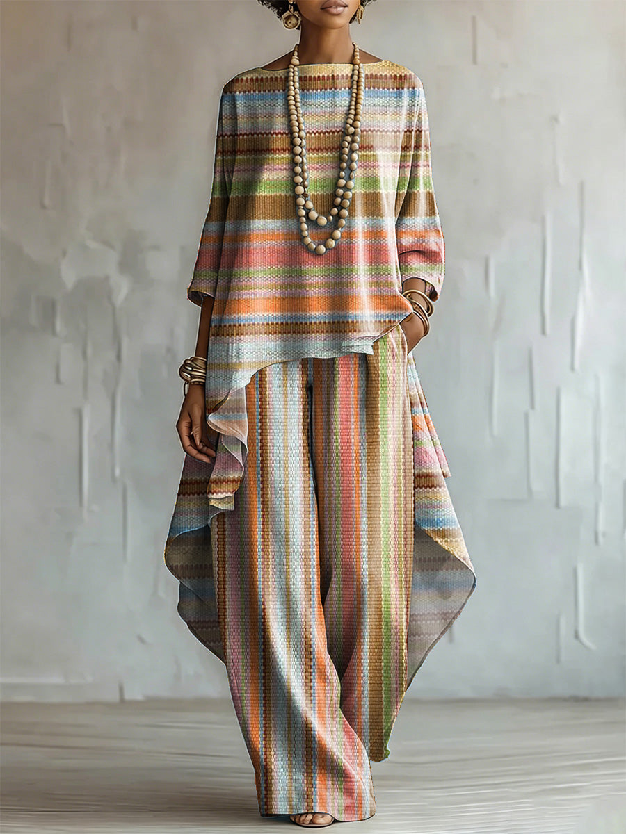 Elegant & Artistic Colorful Striped Two-piece Set