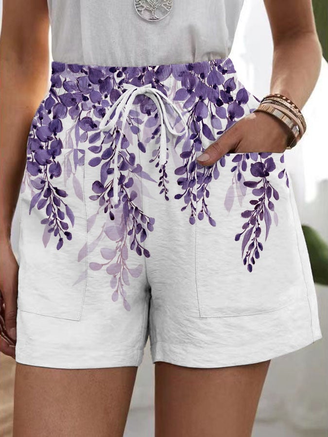 Women's Botanical Floral Design Pocket Patchwork Loose Casual Pants