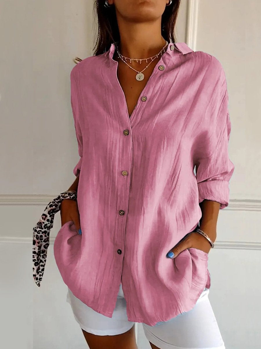 Women's Single-Row Buttons Pleated Solid Color Shirt