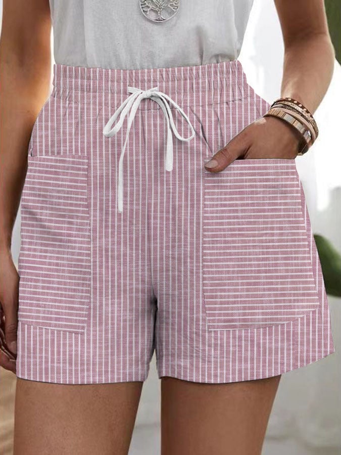 Women's Retro Striped Pocket Patchwork Loose Casual Pants