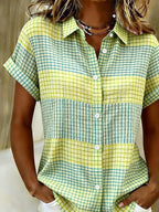 Women'S Casual Color-Blocked Print Shirt