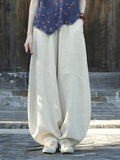Off-white Textured Paneled Lantern Pants With Elastic Waist