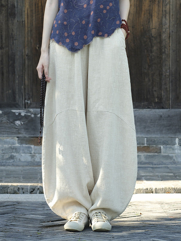 Off-white Textured Paneled Lantern Pants With Elastic Waist