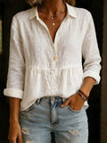 Women'S Casual Loose-Fitting Solid Color Cotton And Linen Shirt