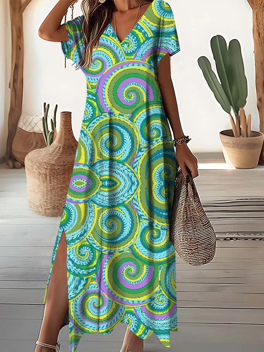 Women's V-Neck Vintage Irregular Pattern Dresses