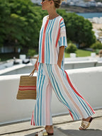 Women's Casual Loose Striped Pants Set