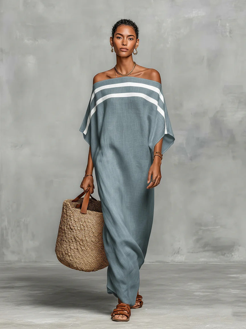 White Off-shoulder Batwing Sleeve Straight Maxi Dress