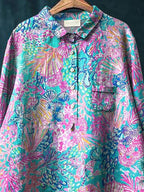 Colorful Coral Reef Pattern Printed Women's Casual Cotton And Linen Shirt