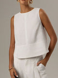 Women's Casual Round Neck Solid Color Sleeveless Vest