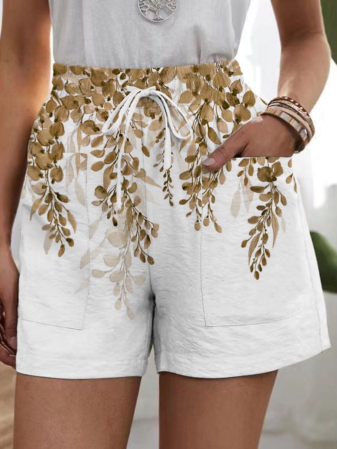Women's Botanical Floral Design Pocket Patchwork Loose Casual Pants