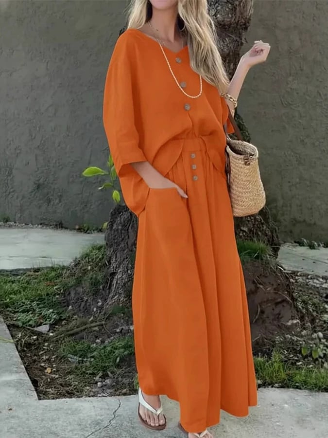 Women'S Casual Solid-Color Loose-Fitting Two-Piece Dress Set