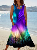 Women's Vintage Aurora Pattern Round Neck Dress