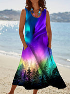 Women's Vintage Aurora Pattern Round Neck Dress