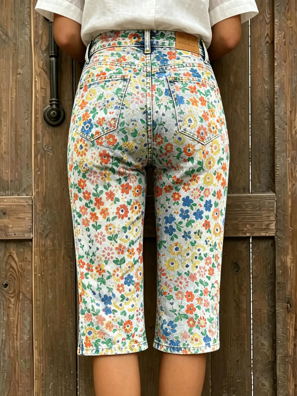 Women's Colorful Floral Art Print Casual Denim Shorts