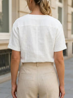Women's Solid Color Stylish Short Sleeve Art Casual Cotton Linen Shirt